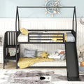 Black Metal Bunk Bed with Slide and Stairs T658