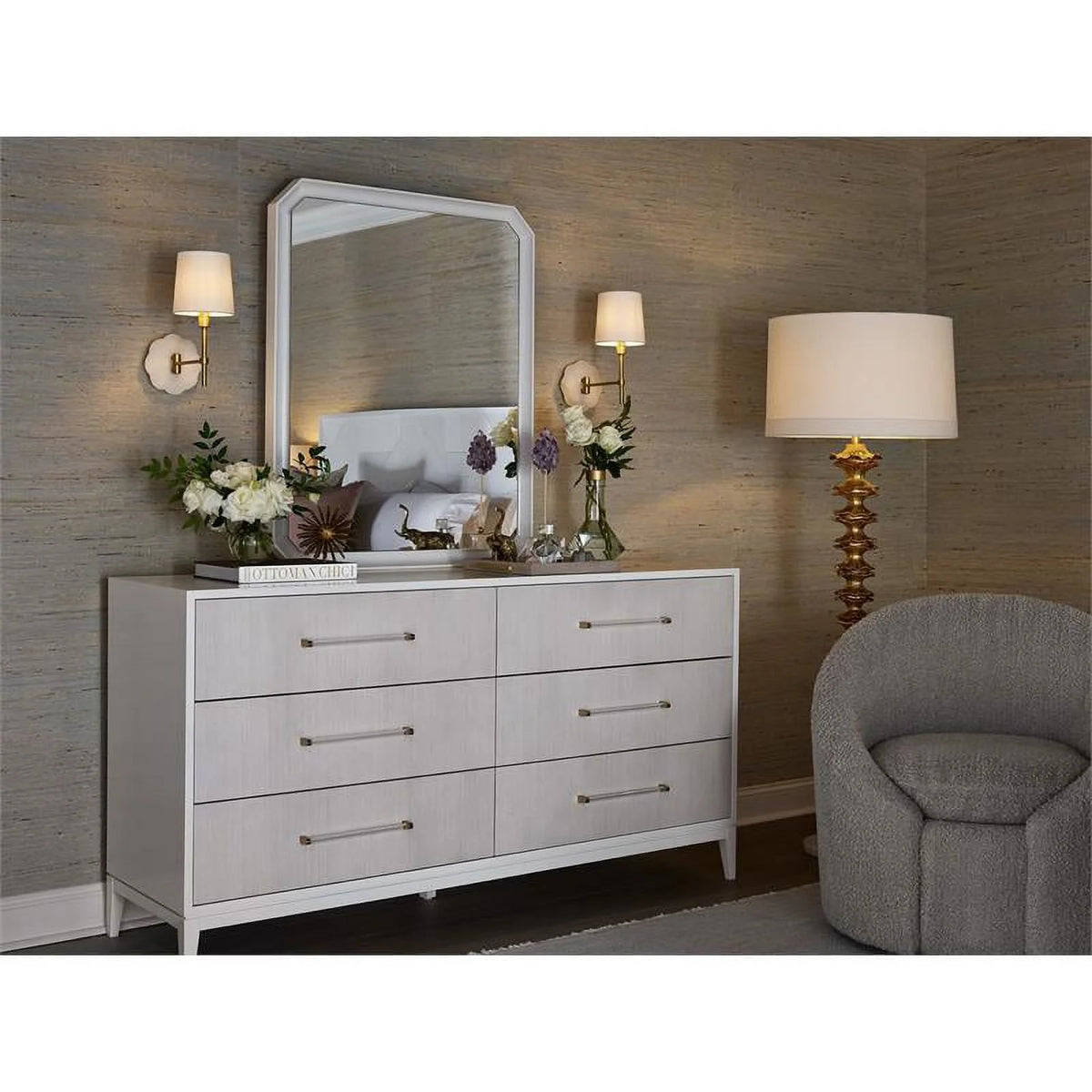 White Wood Dresser with Six Drawers W494