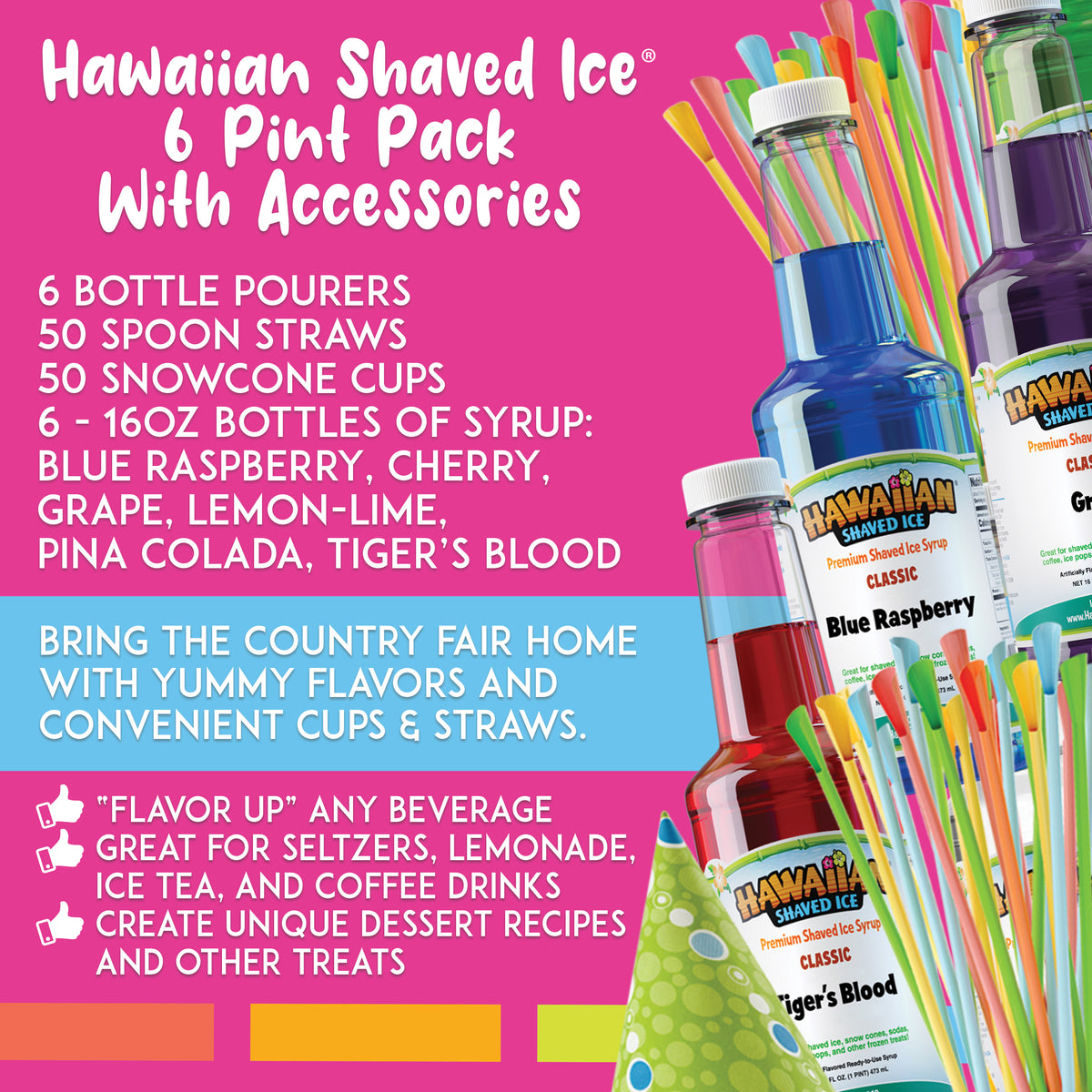 6 Flavor Shaved Ice Syrup Fun Pack with Accessories D45984