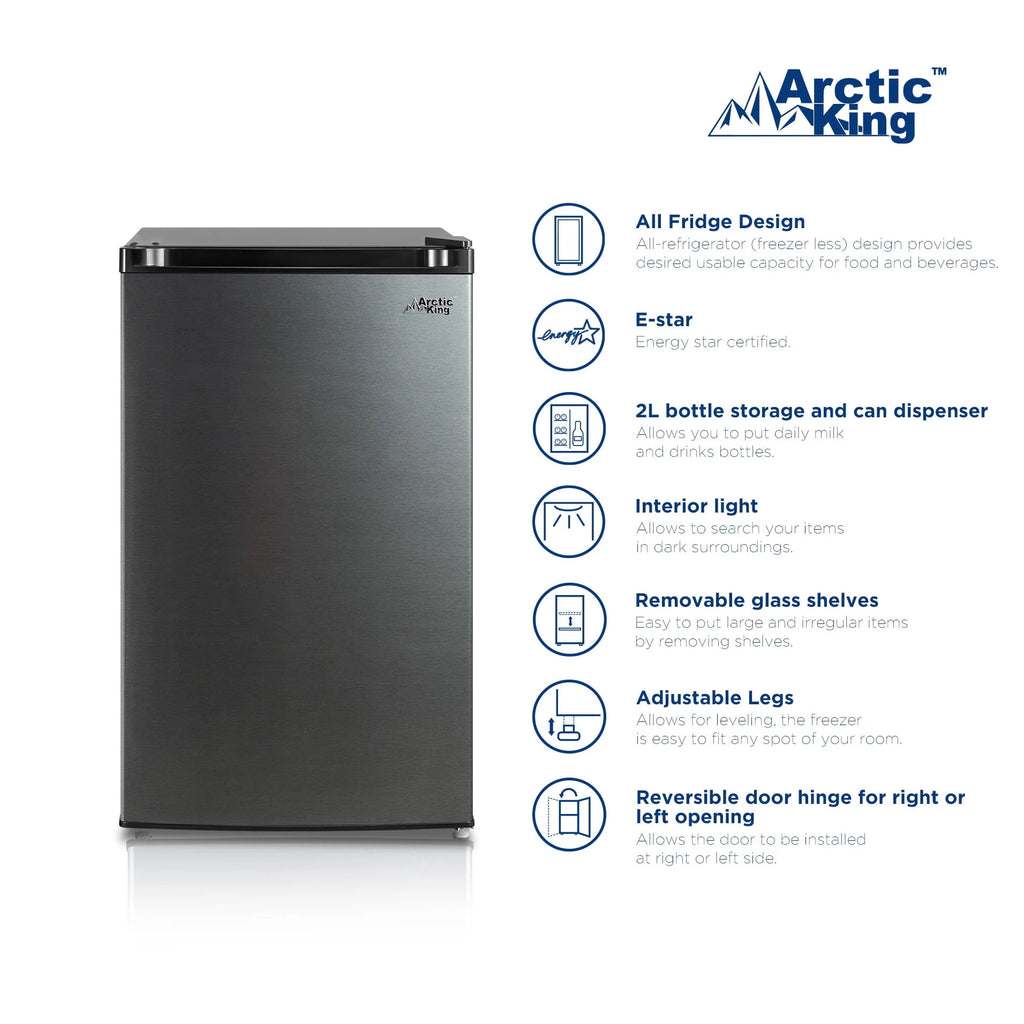 4.4 Cu ft One-Door Mini Fridge, Black Stainless Steel Look E4448