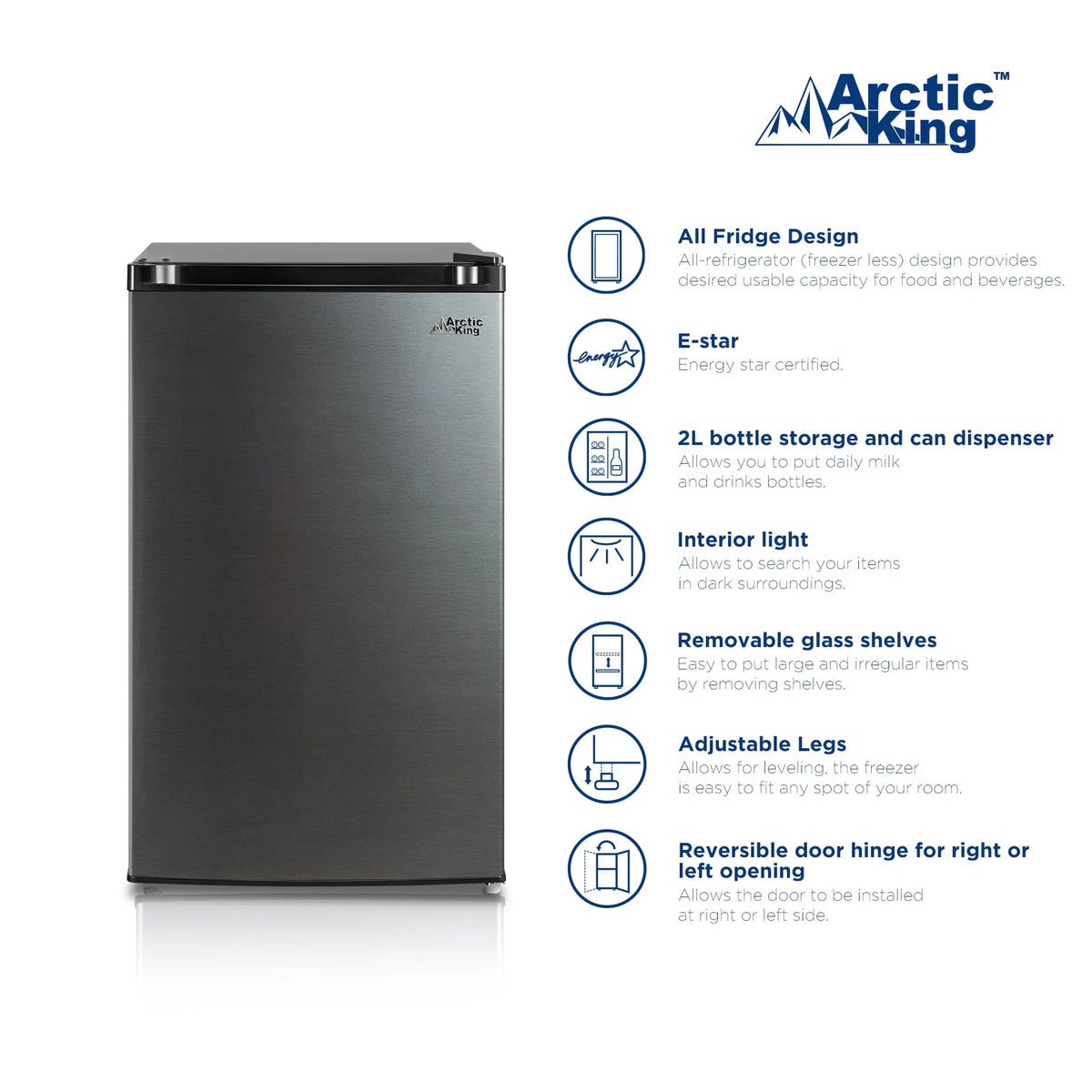 4.4 Cu ft One-Door Mini Fridge, Black Stainless Steel Look E4448