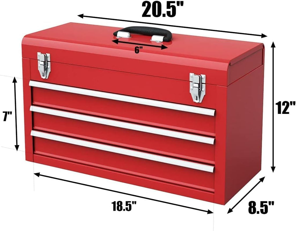 Red 3 Drawer Lockable Steel Tool Chest Cabinet with Top Tray S593250