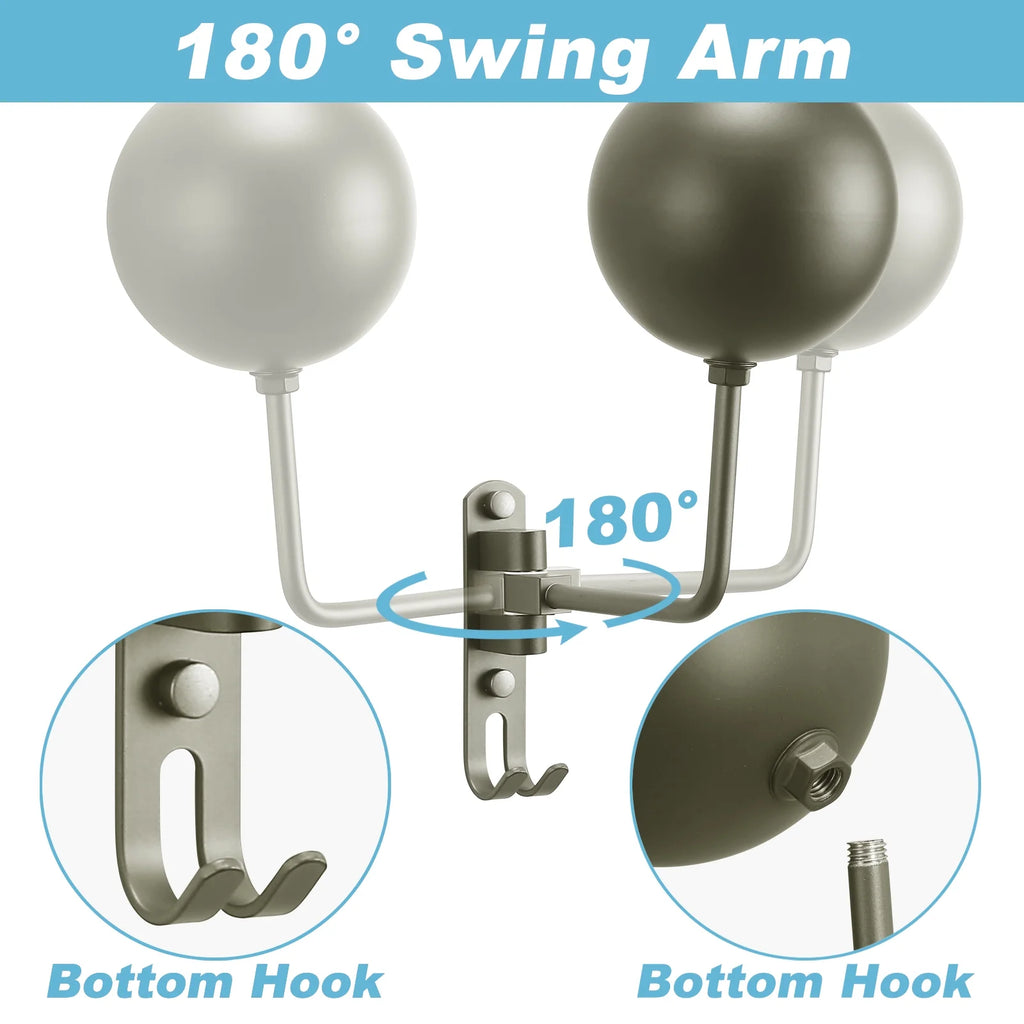 Grey Wall Mount Motorcycle Helmet Rack, 180 Degree Swivel, 2-Pack E753