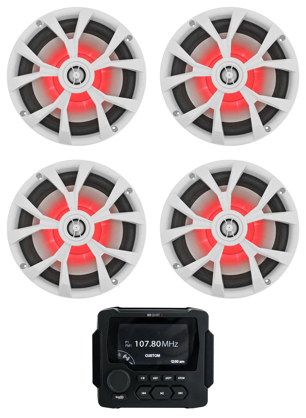 Marine Receiver with Bluetooth and 4 8" White LED Speakers B28816