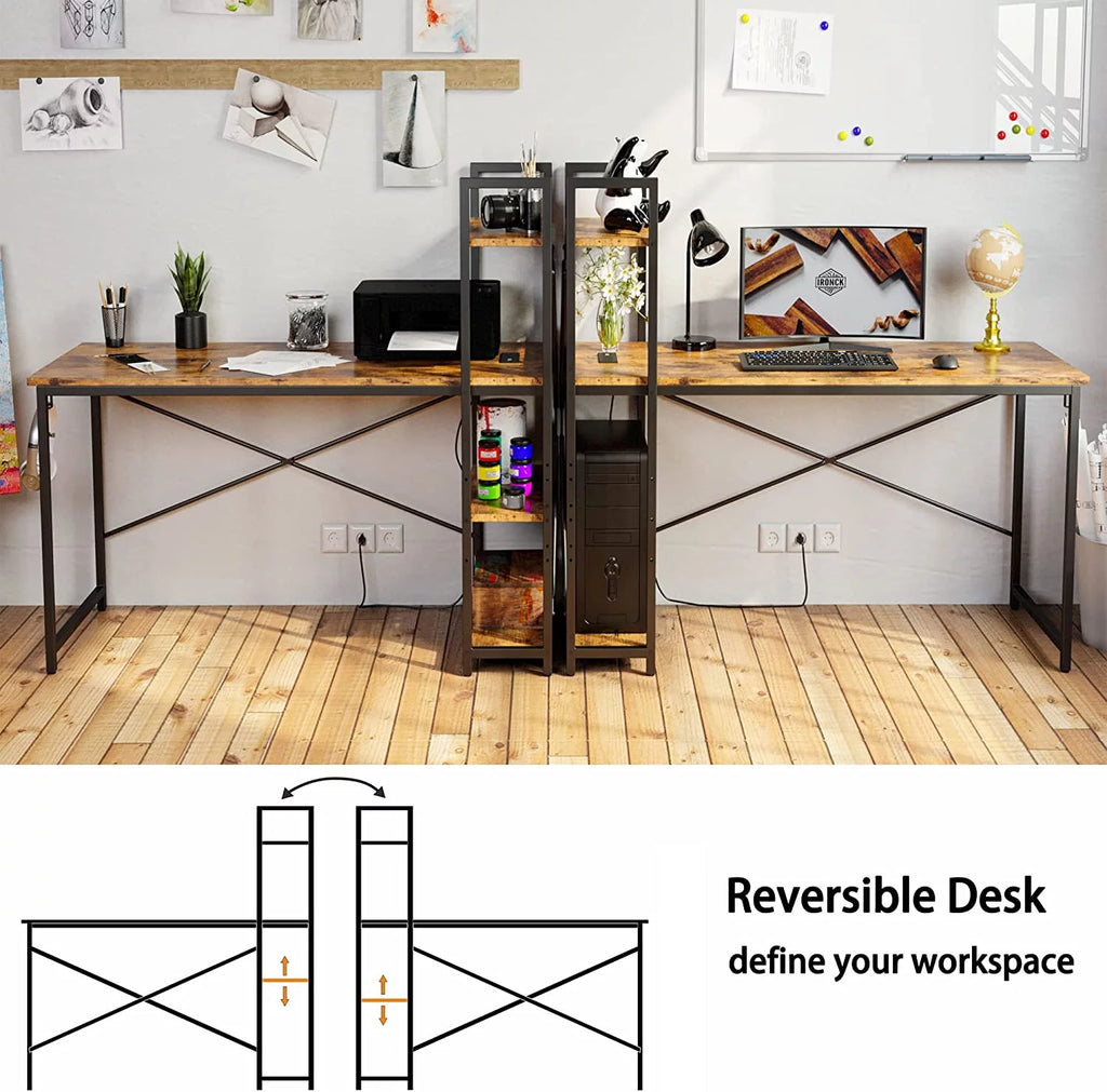 55" Computer Desk with Power Outlet and Storage Shelves X118