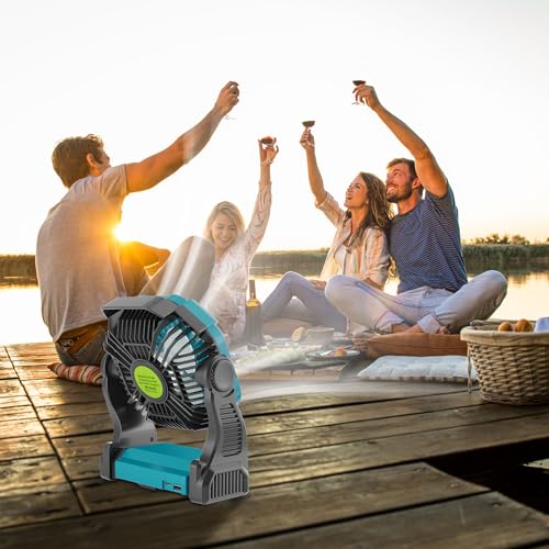 Battery Powered Portable Rechargeable Fan with LED Light & Hook X15552