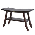 Solid Teak Shower Bench with Storage Shelf Brown L403993