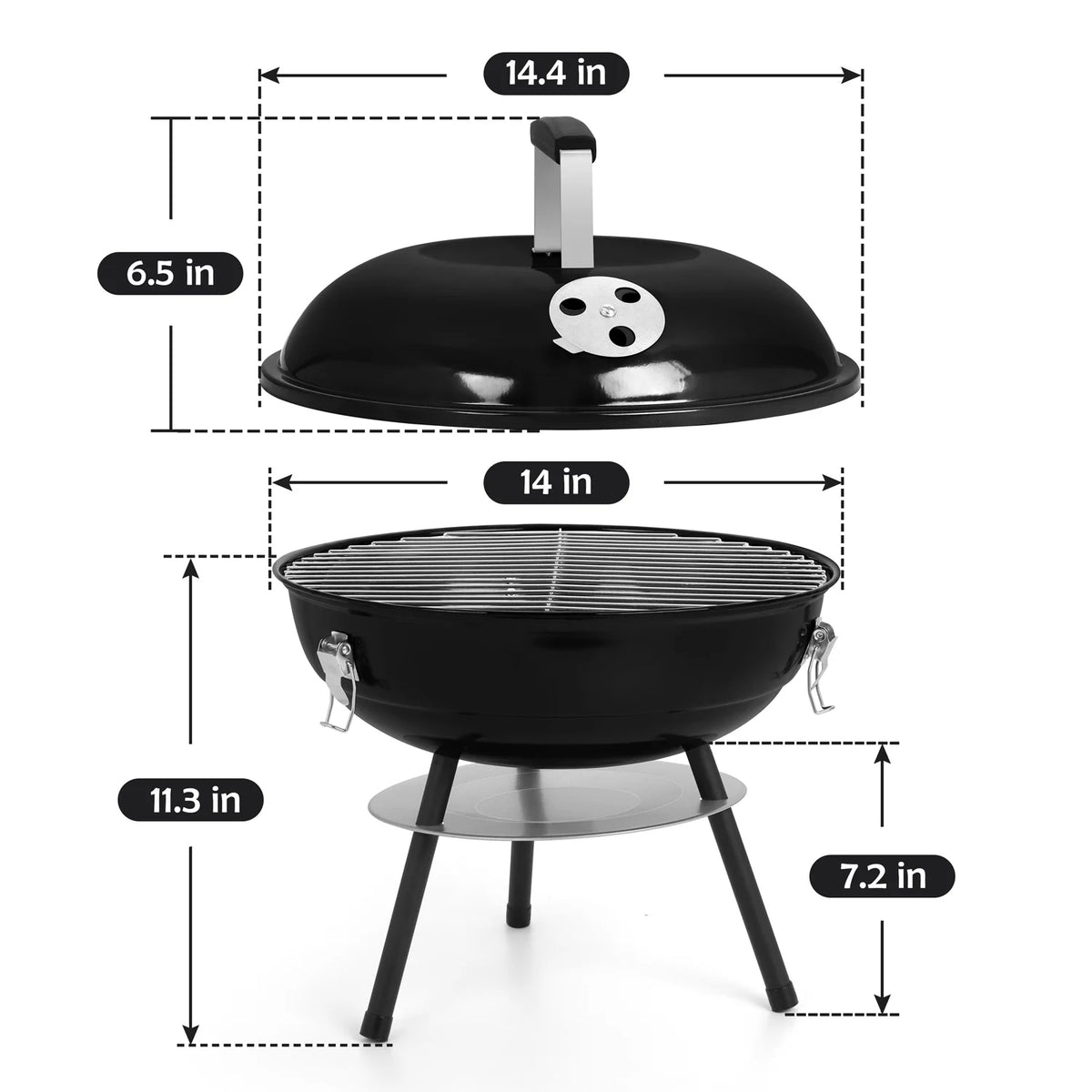 14 inch Portable Charcoal Grill with Black Lid B649