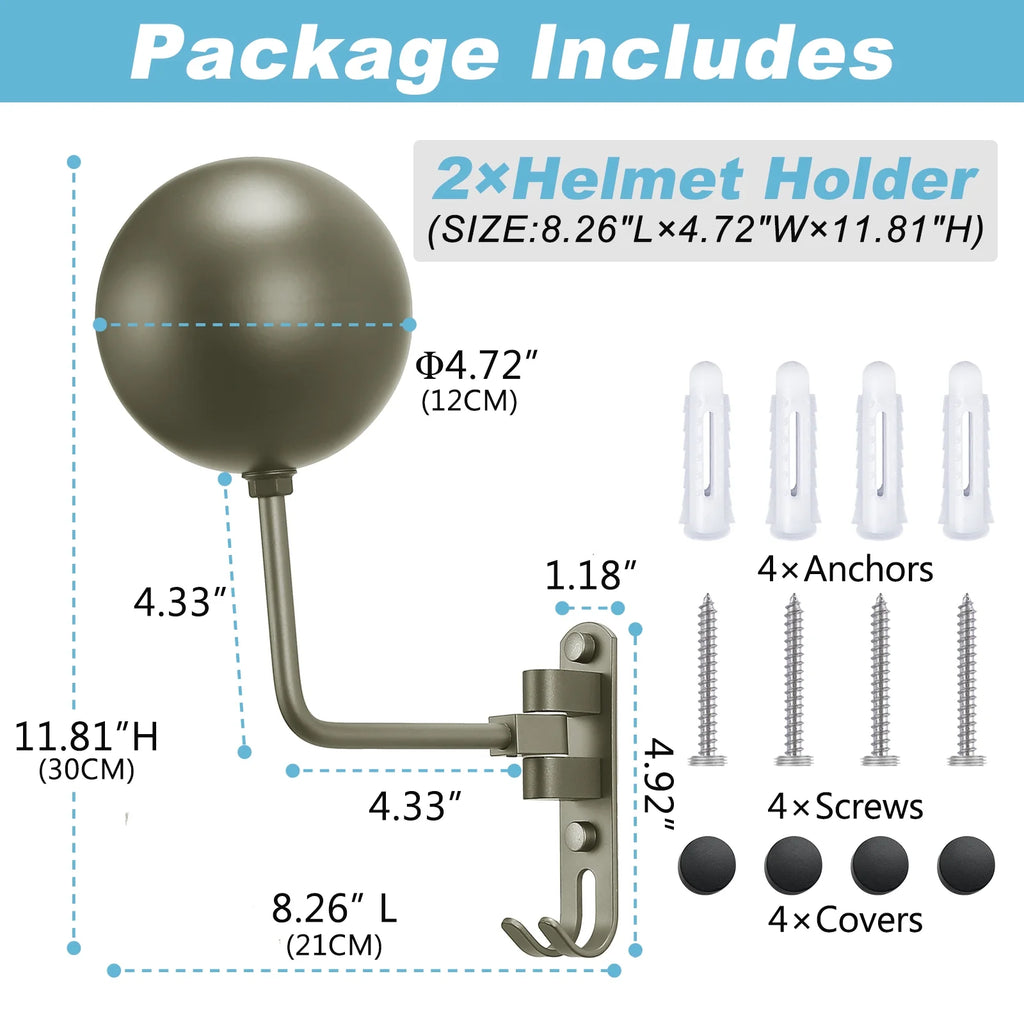 Grey Wall Mount Motorcycle Helmet Rack, 180 Degree Swivel, 2-Pack E753