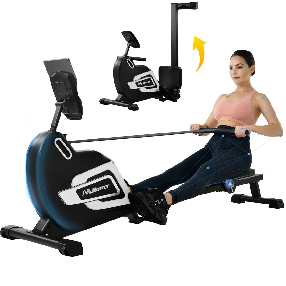 Magnetic Folding Rowing Machine with 14 Level Resistance and LCD Monitor U185463