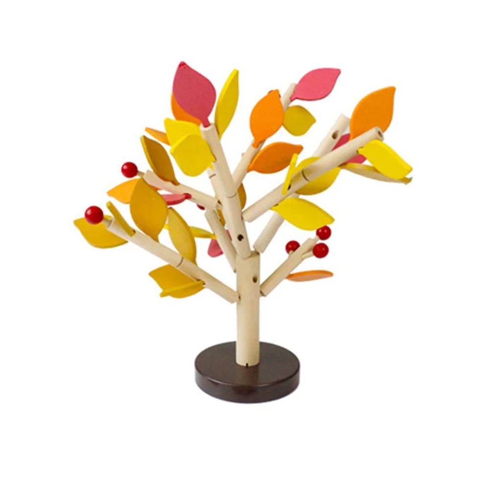 Creative Wooden Tree Blocks with Leaves 3D Building Set Toy (Yellow) A876613