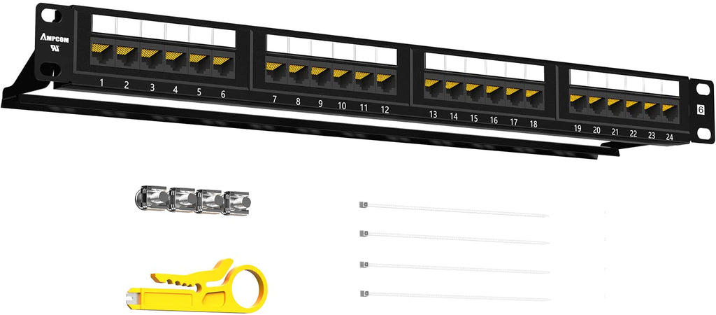 CAT6 24 Ports Patch Panel, Rack Mount, 1U, 19 inch, RJ45 Ethernet, 15u Gold Plated, Pack of 2 Q6574