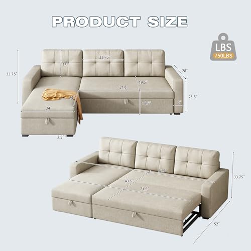 L Shaped Sleeper Sofa with Pull Out Bed and Storage A544723