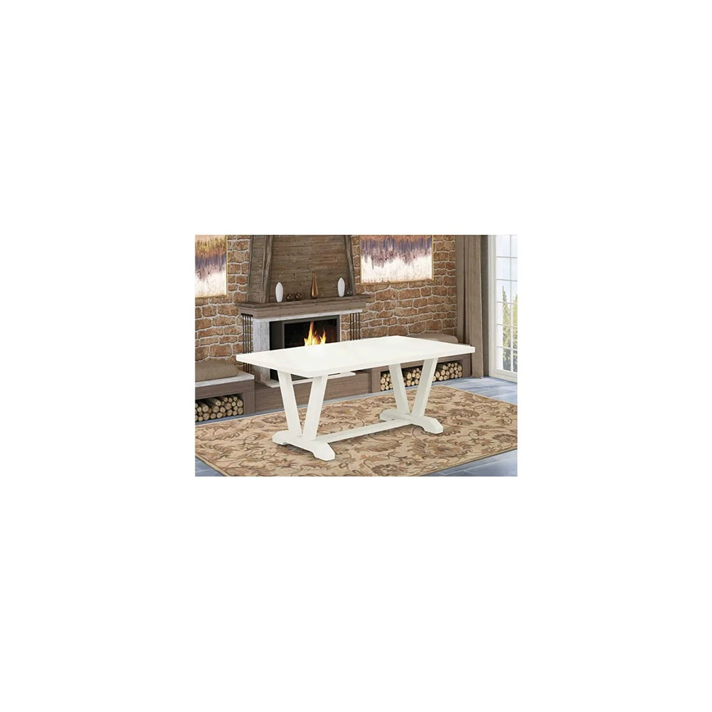 Kitchen Table with Linen White Top and Wooden Legs H288