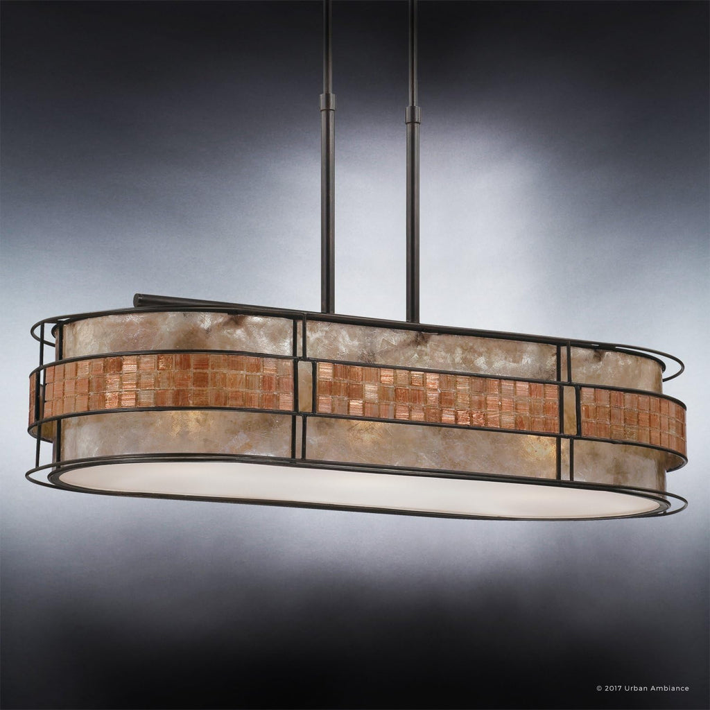 Art Deco Linear Chandelier with Mosaic Tile Outer Shade Q594