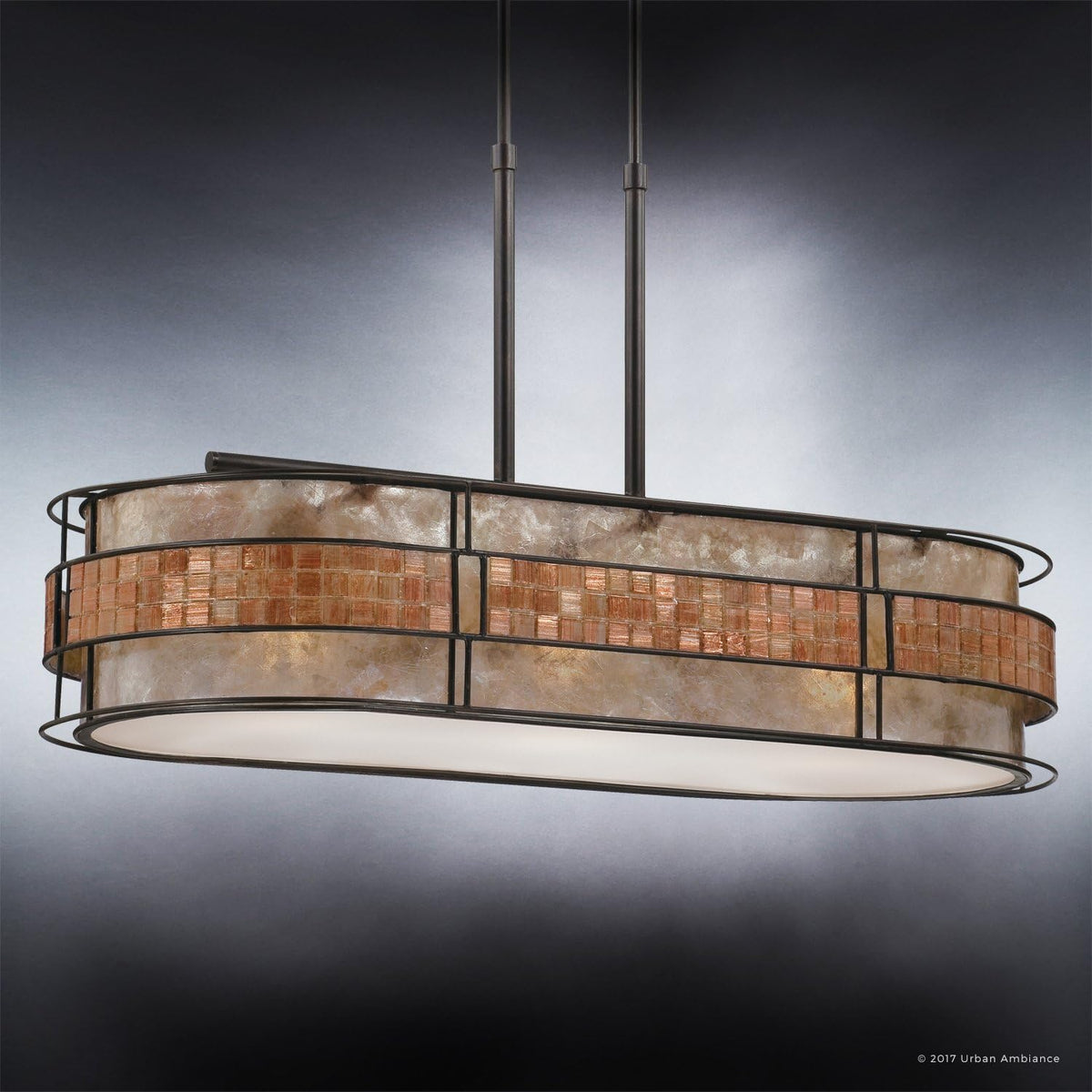 Art Deco Linear Chandelier with Mosaic Tile Outer Shade Q594