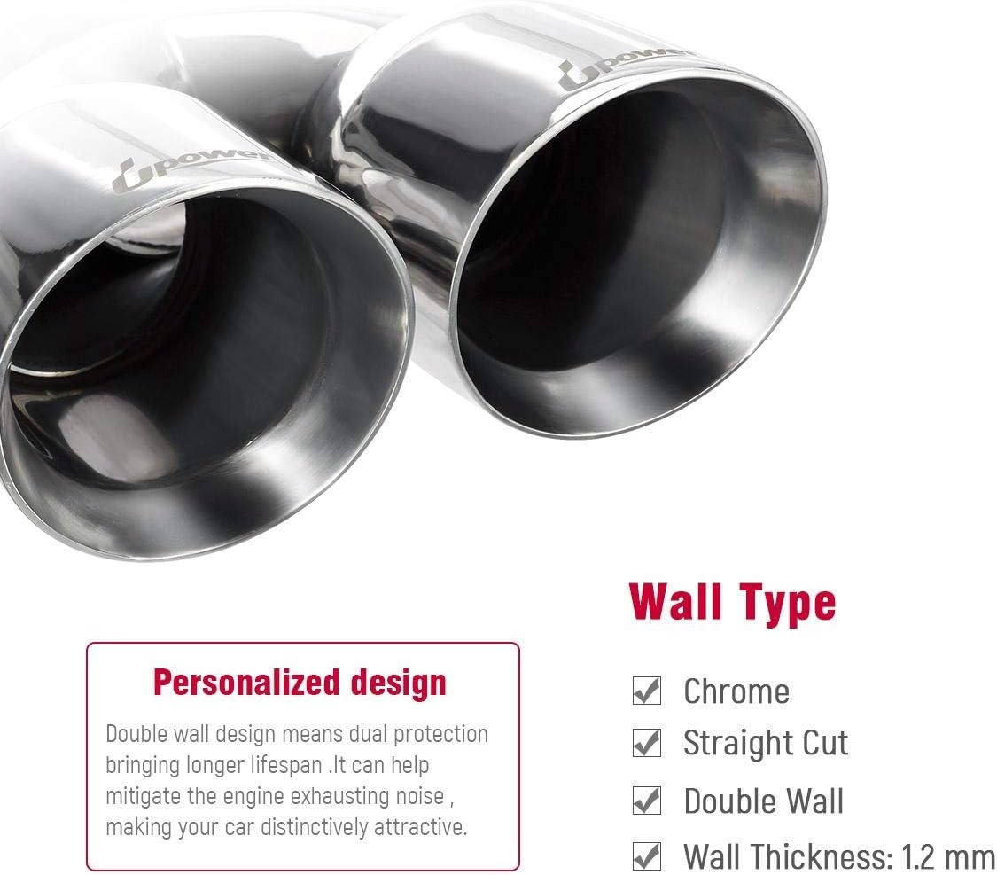 Dual Exhaust Tip 2.5" to 3.5" Polished Stainless Steel Double Wall Slant Edge Pack of 2 S4414