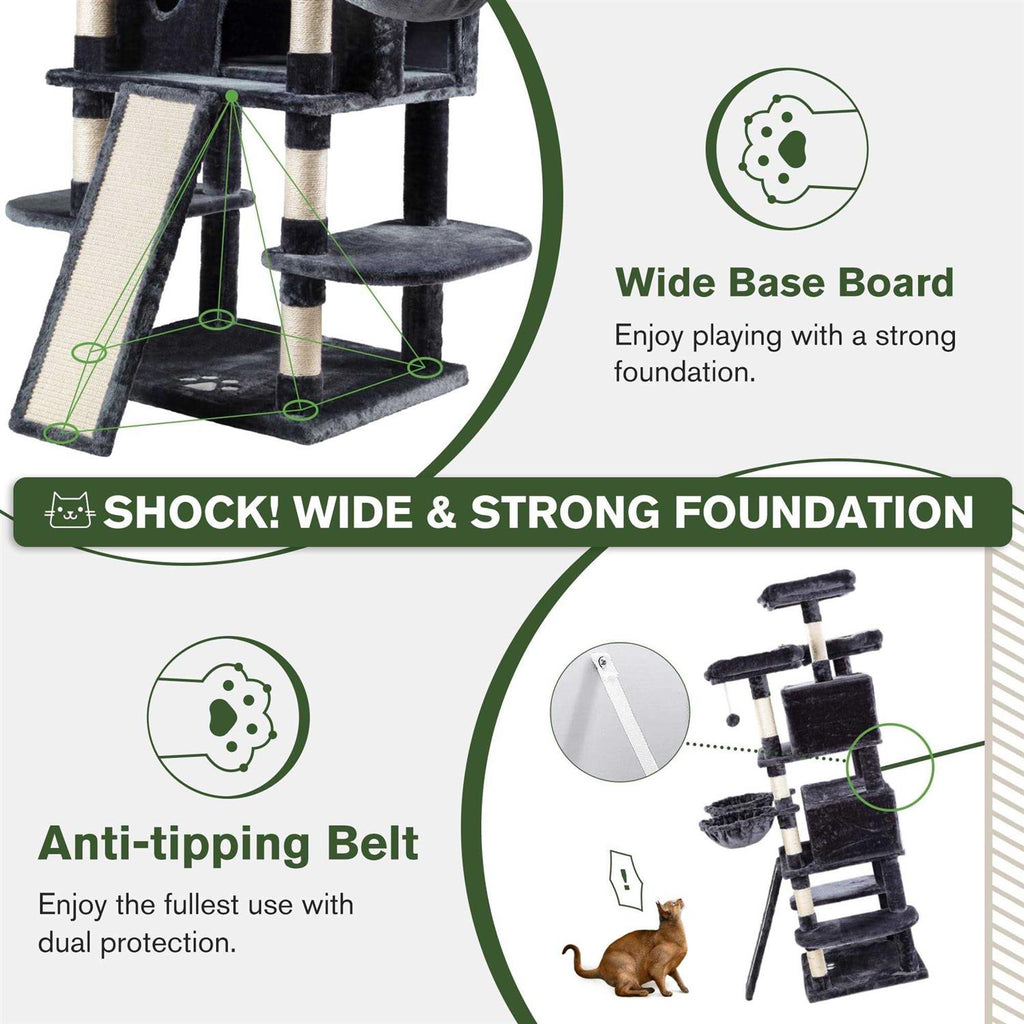 68 Inches Multi-Level Cat Tree with Cat Condo Plush Perches Sisal Scratching G768