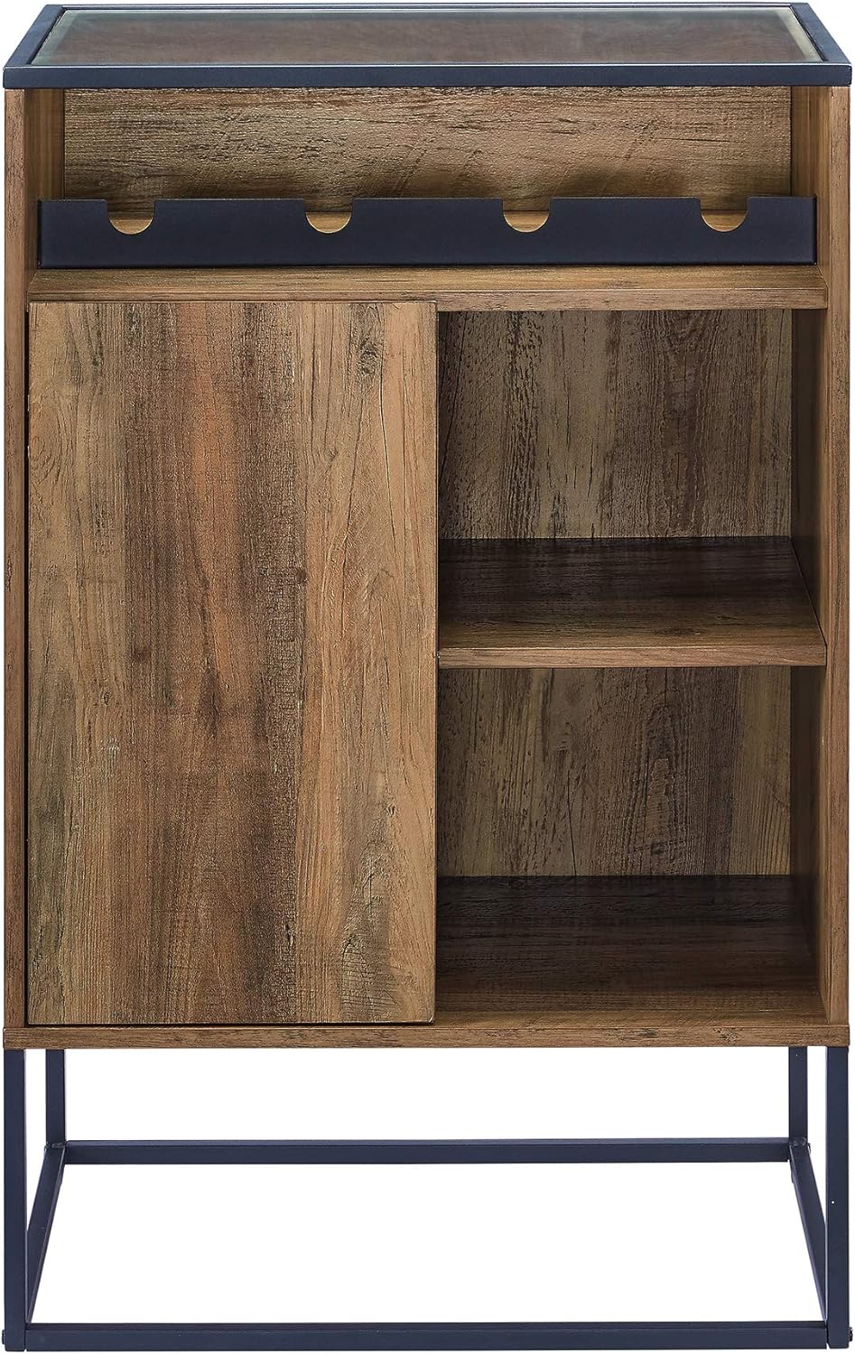 Rustic Oak Wood and Glass Bar Cabinet I3208