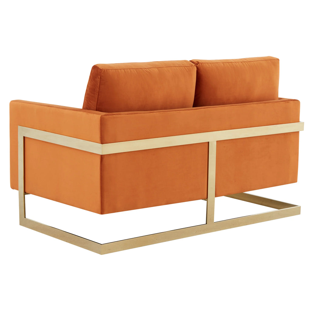 Orange Velvet Upholstered Loveseat Y14675