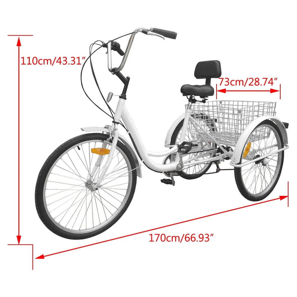 7-Speed 24 Adult 3-Wheel Tricycle with Basket White P347