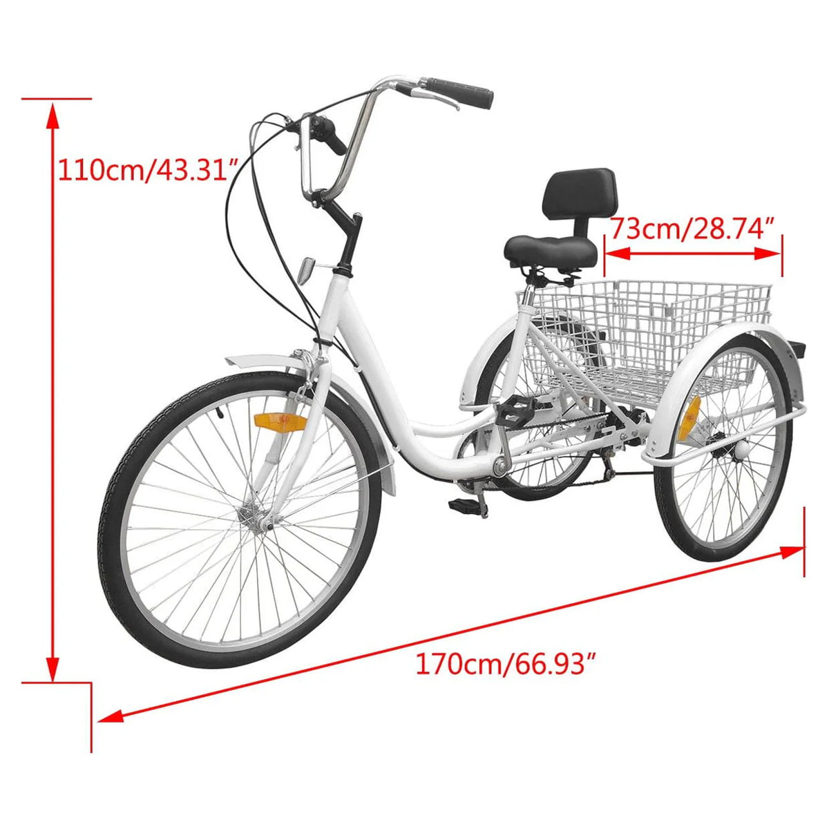 7-Speed 24 Adult 3-Wheel Tricycle with Basket White P347