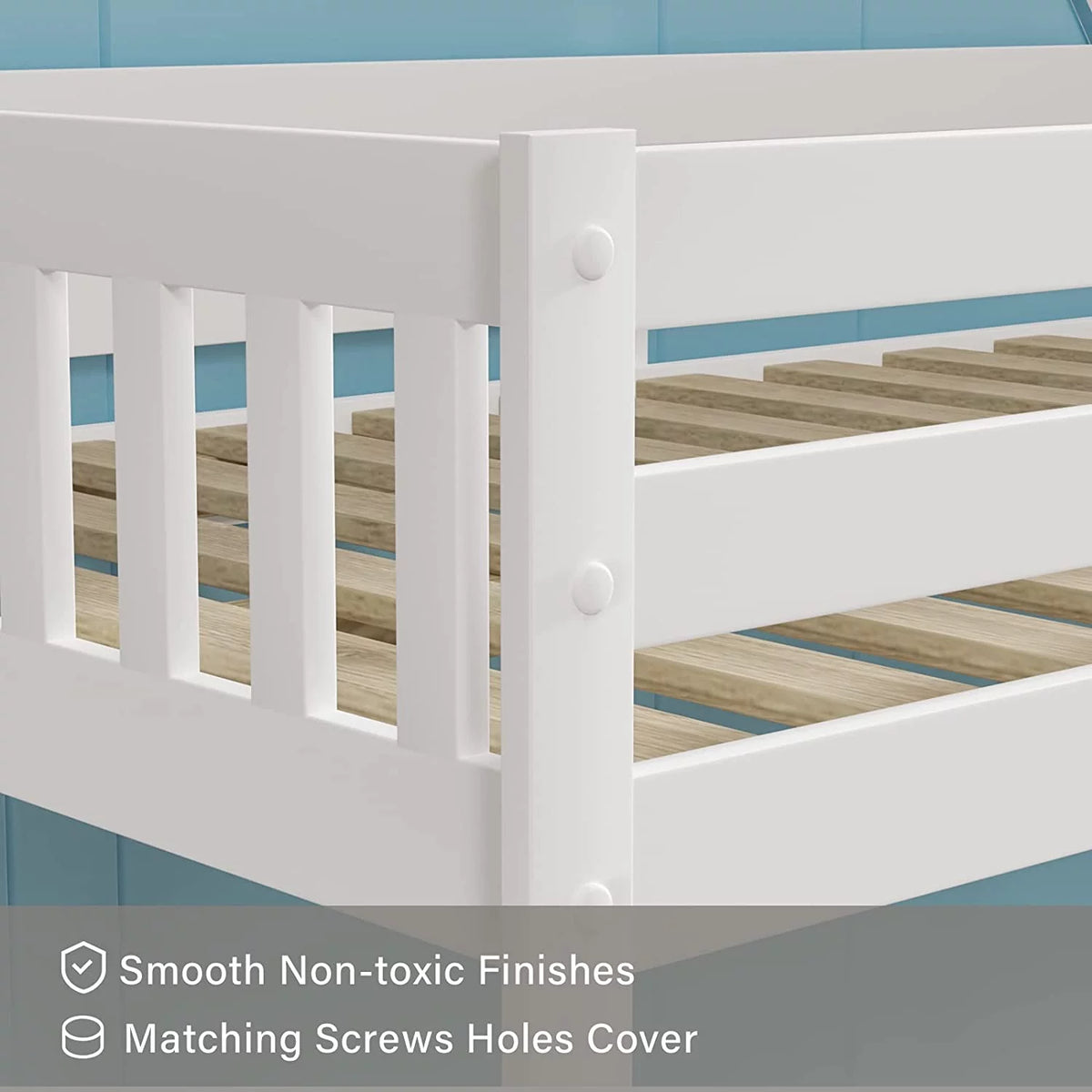White Wood Twin Over Twin Bunk Bed with Guardrails & Ladder N873