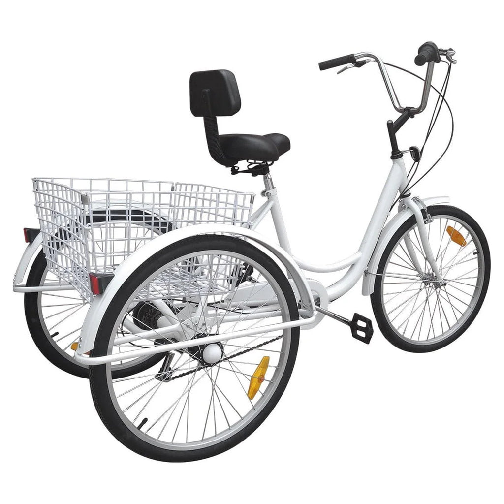 7-Speed 24 Adult 3-Wheel Tricycle with Basket White P347