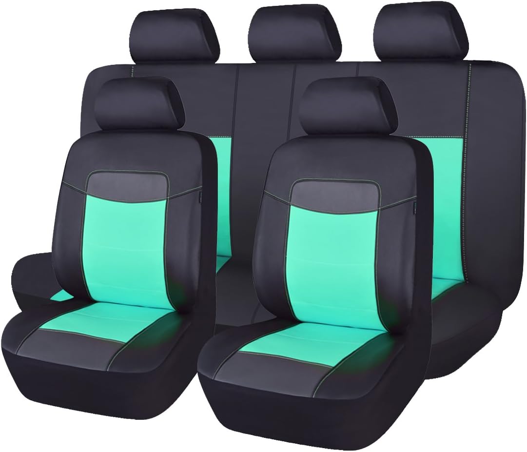 Black Leather Waterproof Car Seat Covers Full Set Q926