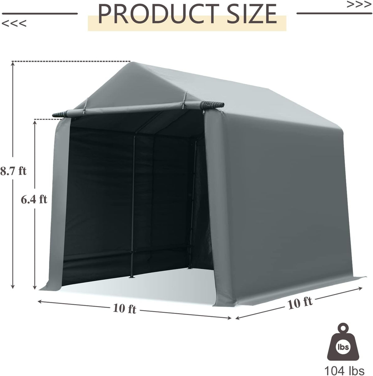 10x10 ft Portable Storage Shed with Roll-up Zipper Door, Gray Q5499