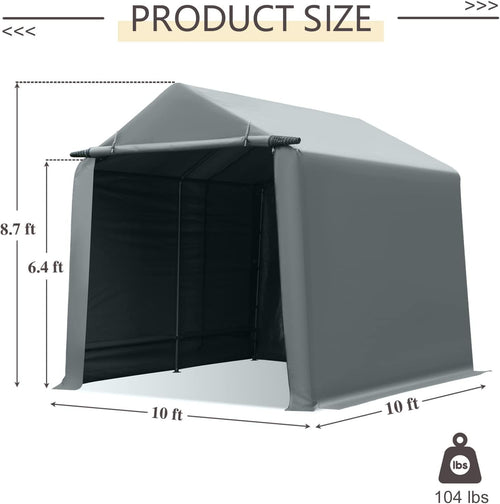 10x10 ft Portable Storage Shed with Roll-up Zipper Door, Gray Q5499