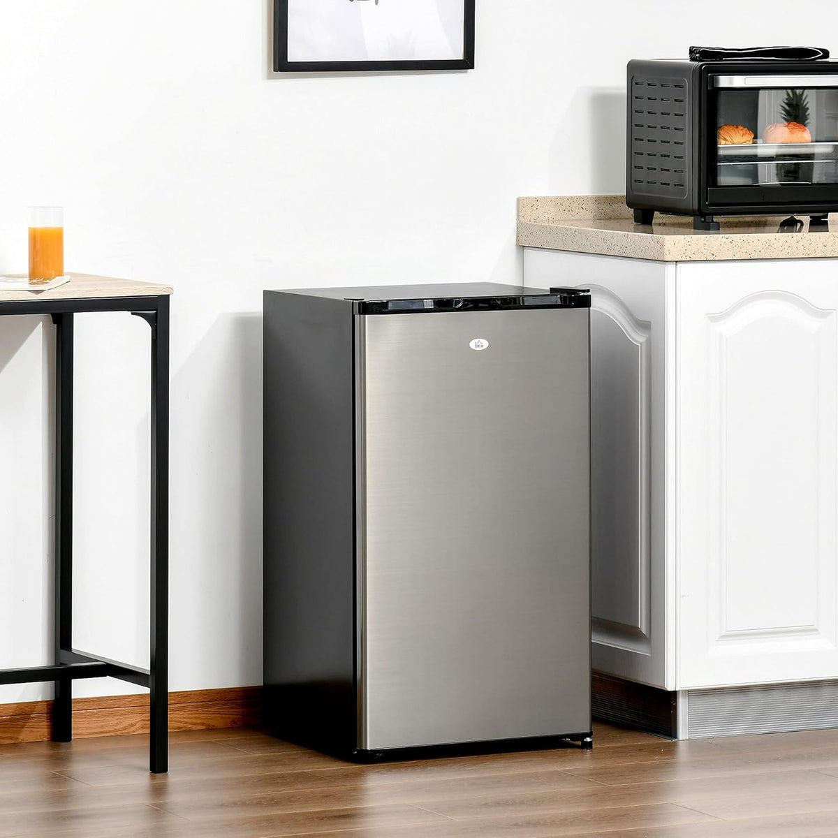 Black/Silver Compact Mini Refrigerator with 3.1Cu Ft Capacity T88555