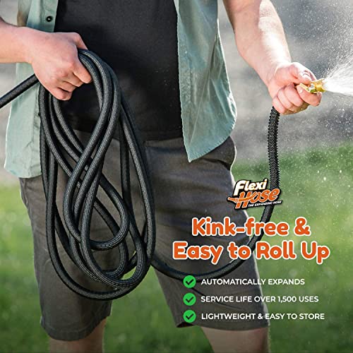 Expandable Garden Hose 50 ft Brass Fittings Black U97453