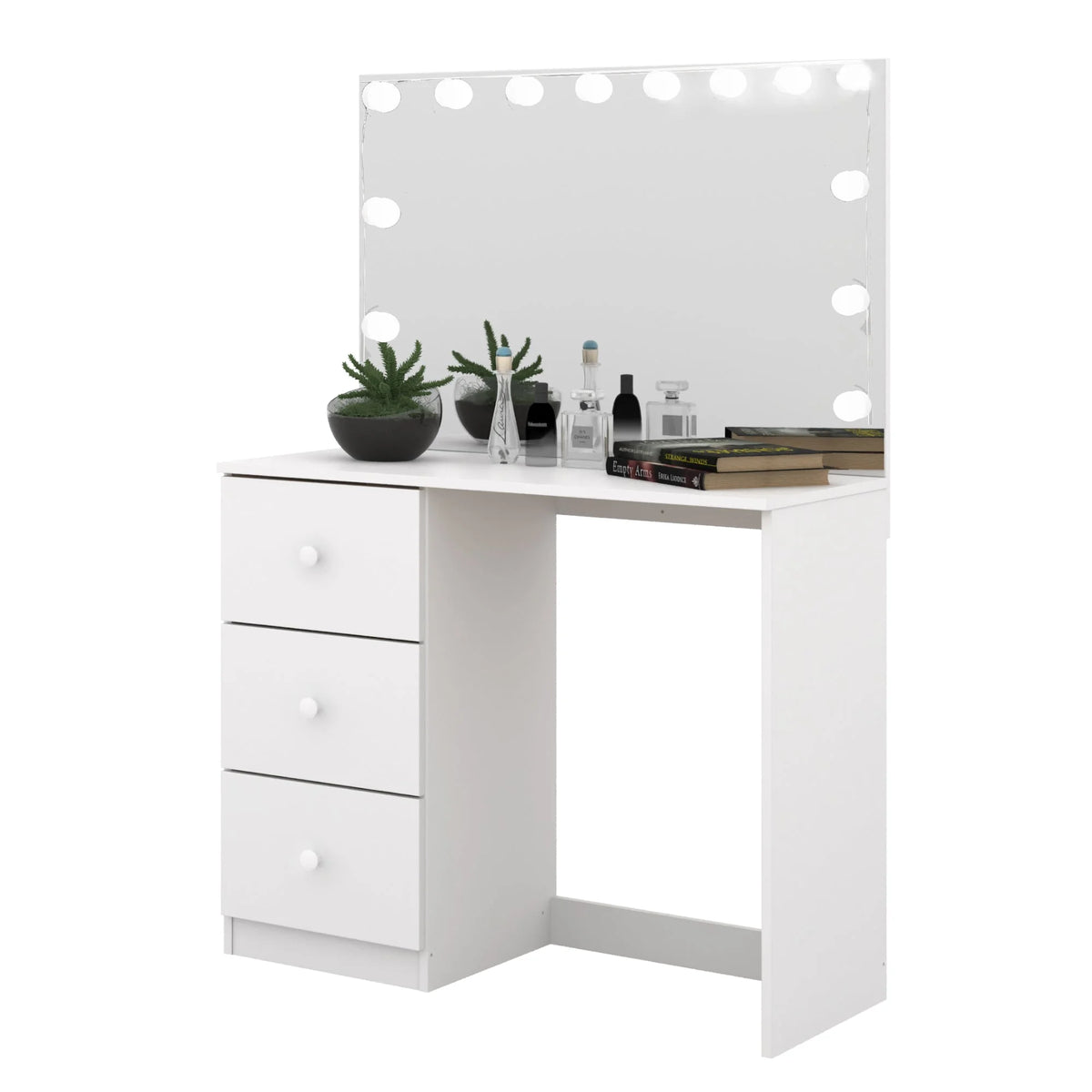 Modern Vanity Table with Light Bulbs 3 Drawers Wide Mirror White O36579