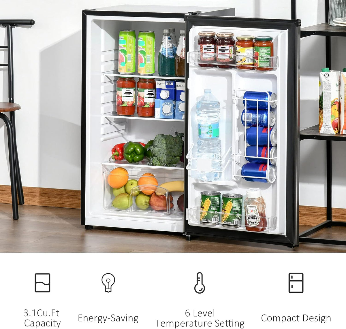 Black/Silver Compact Mini Refrigerator with 3.1Cu Ft Capacity T88555