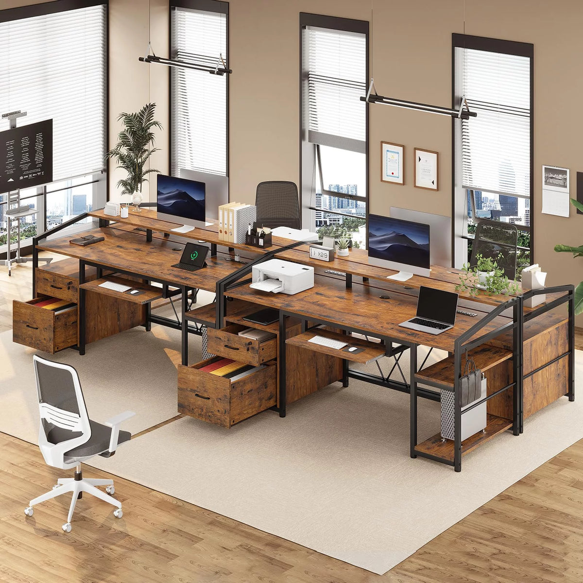 Computer Desk with LED Light and USB Charging Ports F886828