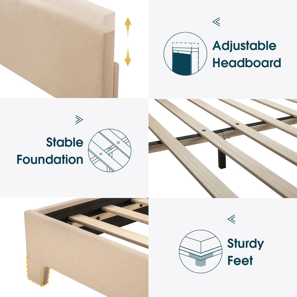 Queen Upholstered Platform Bed Frame with Adjustable Headboard Q65608