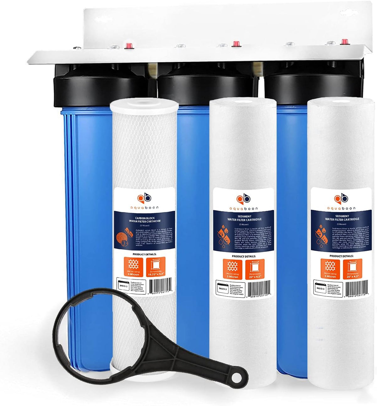 20” x 4.5” 3-Stage Whole House Water Filter System with Bracket, Sediment And Carbon 5 Micron U9609