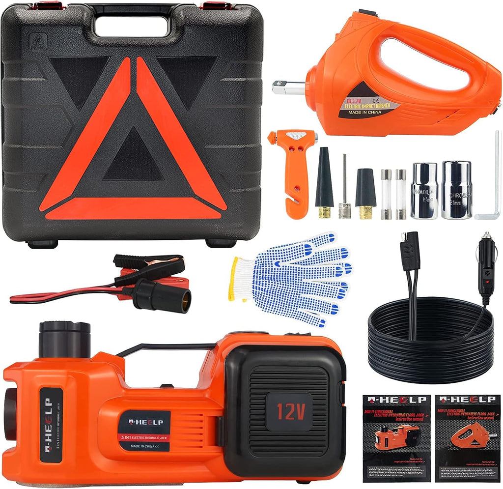Electric Car Jack Kit 5Ton 12V Hydraulic Car Jack Lift with Electric Impact Wrench J2608