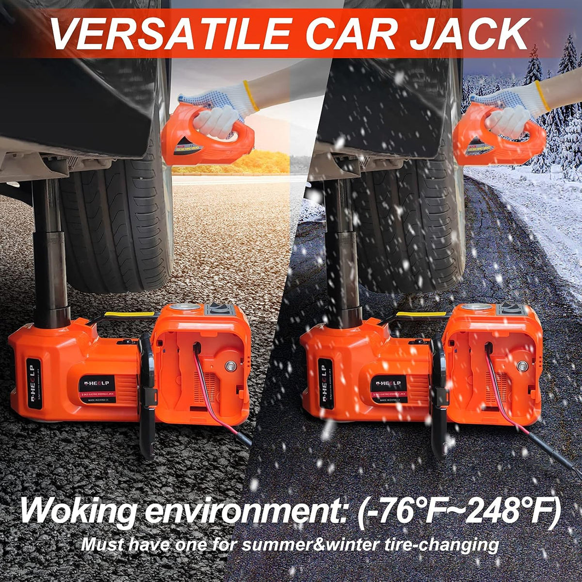 Electric Car Jack Kit 5Ton 12V Hydraulic Car Jack Lift with Electric Impact Wrench J2608