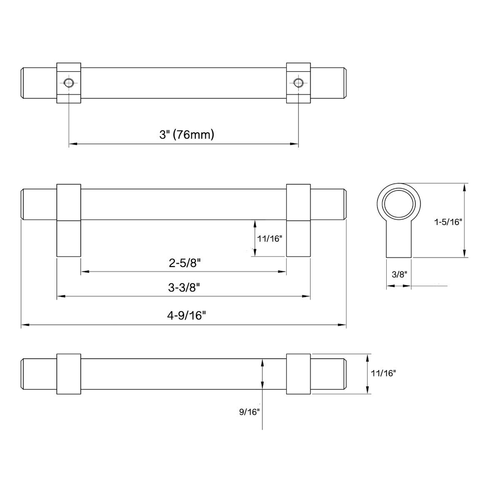 Flat Black Cabinet Hardware Bar Pull 25-Pack G3200