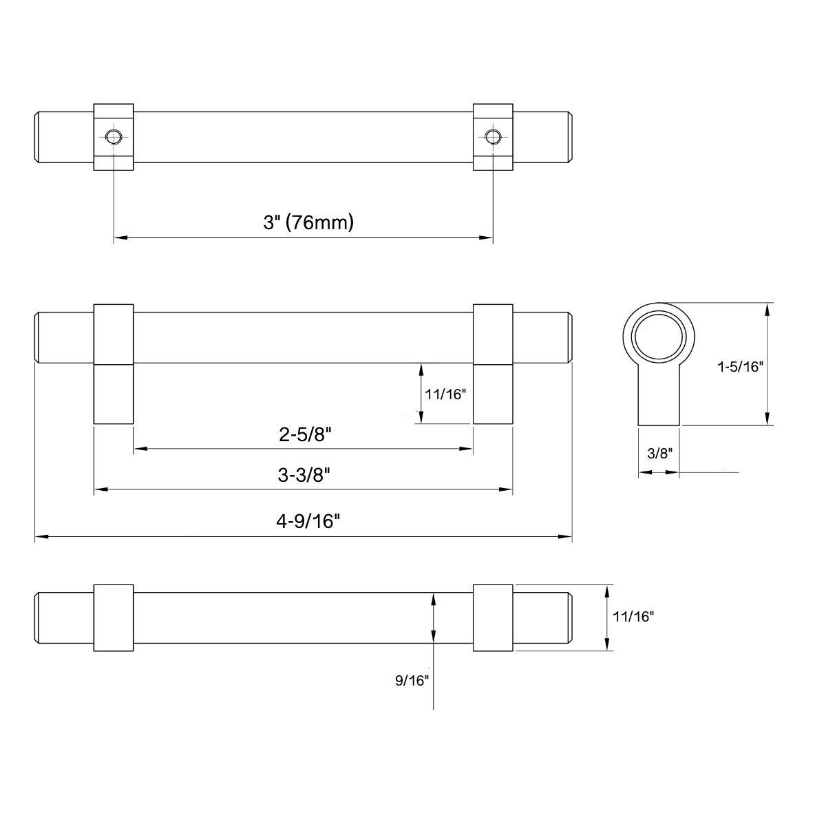Flat Black Cabinet Hardware Bar Pull 25-Pack G3200