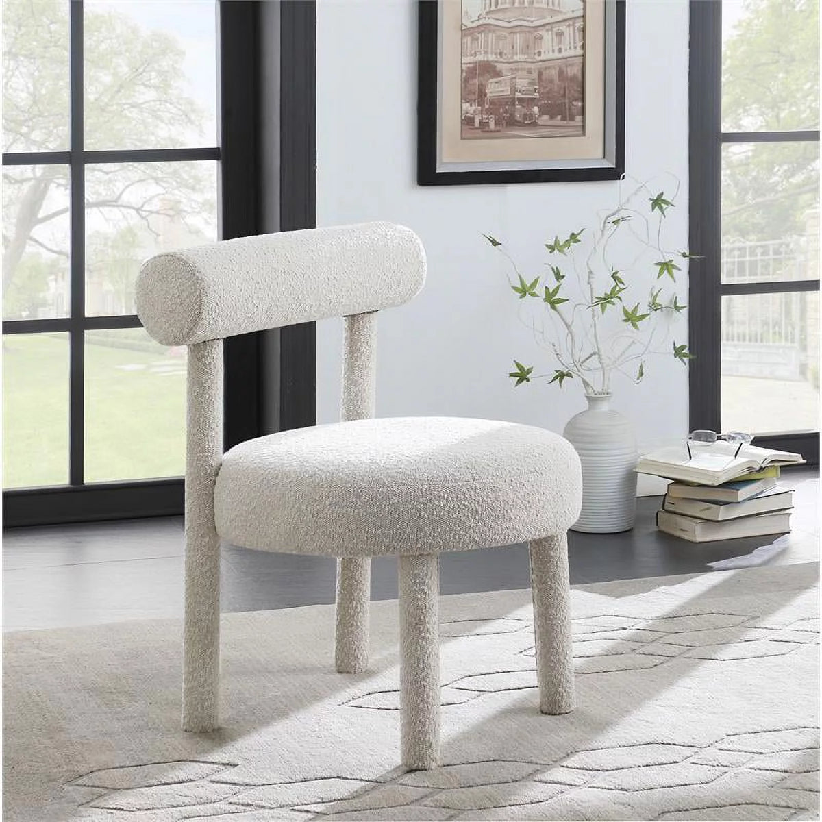 Cream Boucle Fabric Accent Chair J599