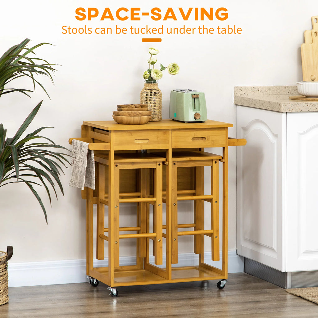 Breakfast Cart Table and Chair Set Kitchen Island with Seating V592