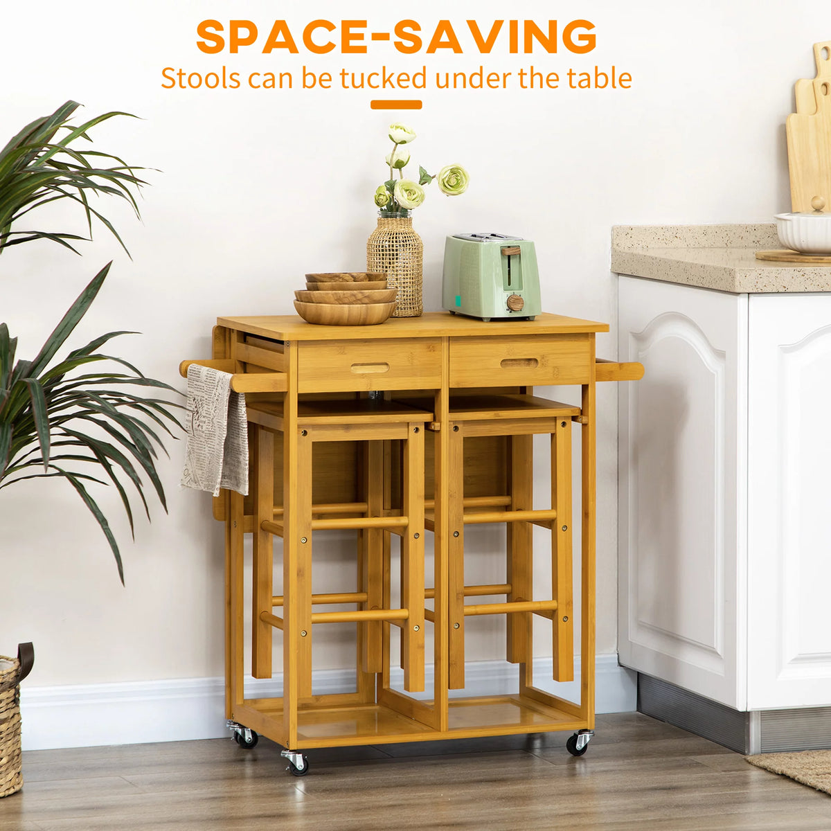 Breakfast Cart Table and Chair Set Kitchen Island with Seating V592