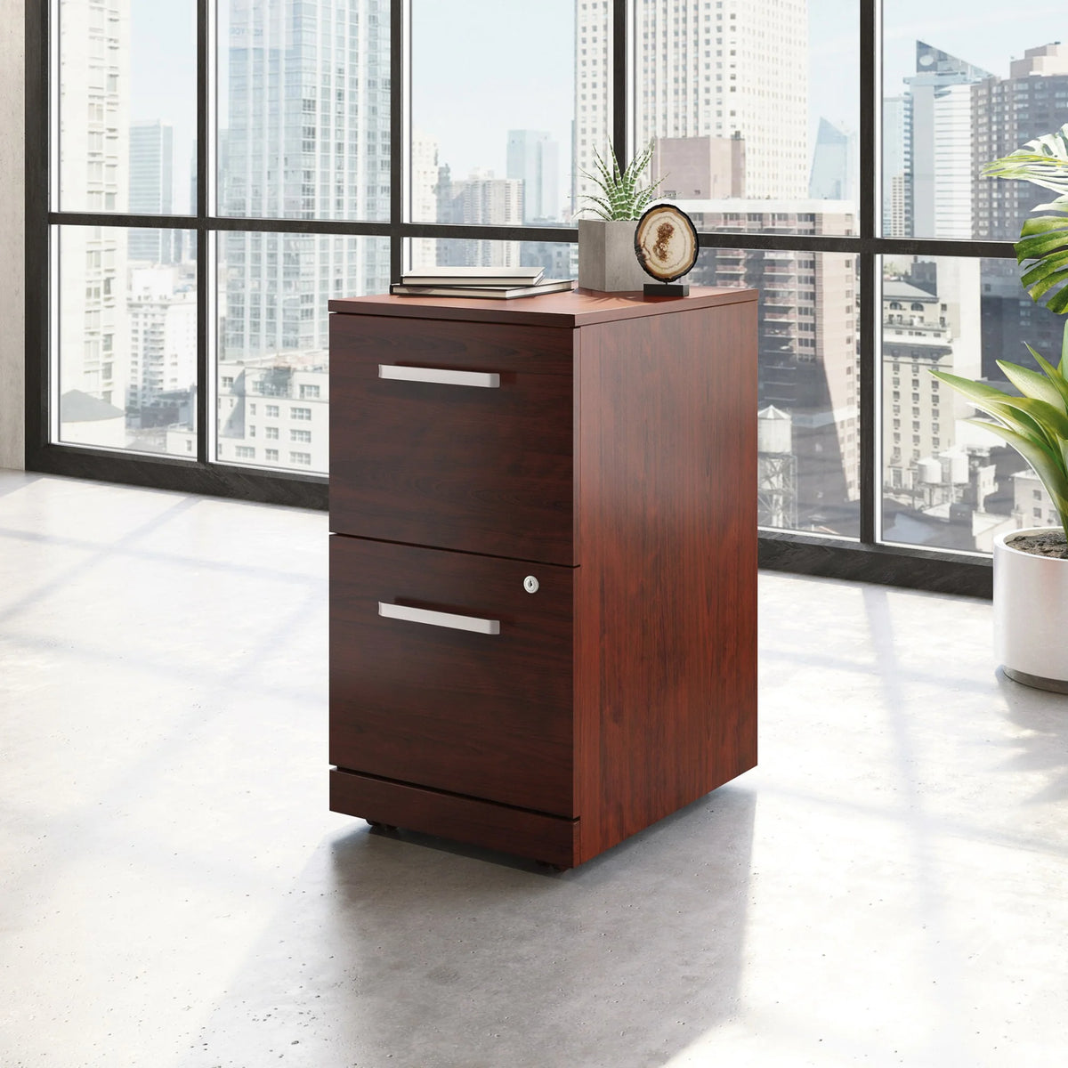 Cherry Bowfront Desk and 2-Drawer Mobile File Cabinet E8813