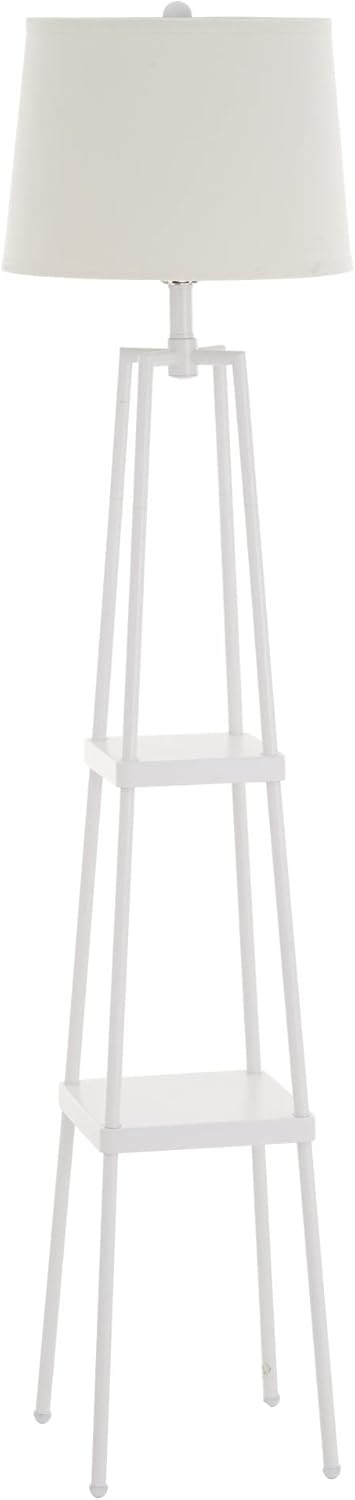 Modern Metal Etagere Floor Lamp with Shelves and Linen Shade M572337