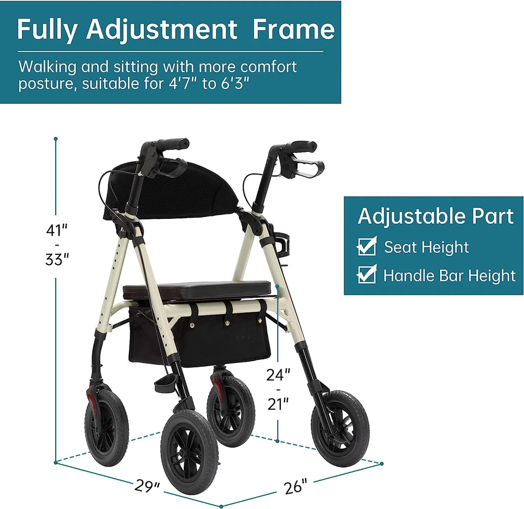 All-Terrain 10” Wheels Red Rollator Walker P2223