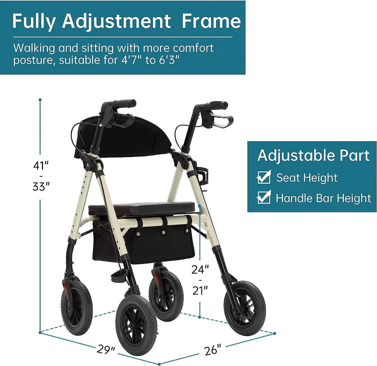 All-Terrain 10” Wheels Red Rollator Walker P2223