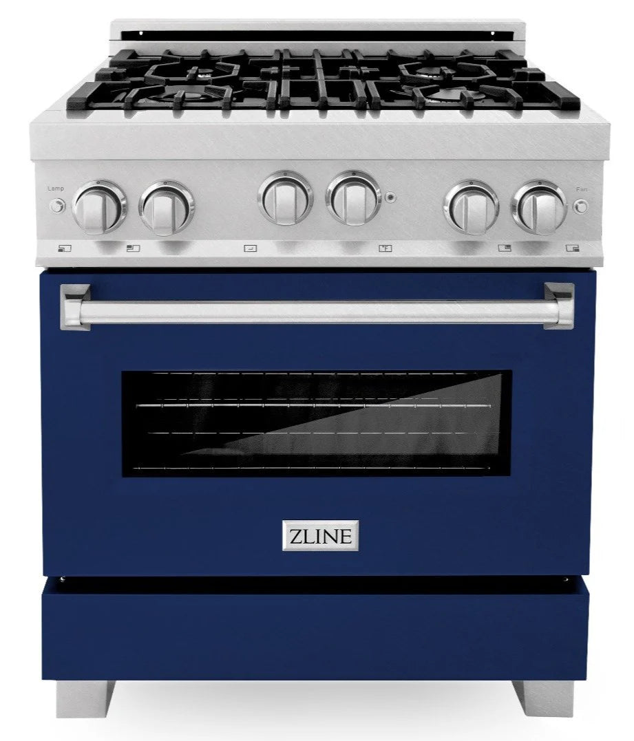 30 in. Gas Burner/Gas Oven Stainless with Blue Gloss Door Q75373